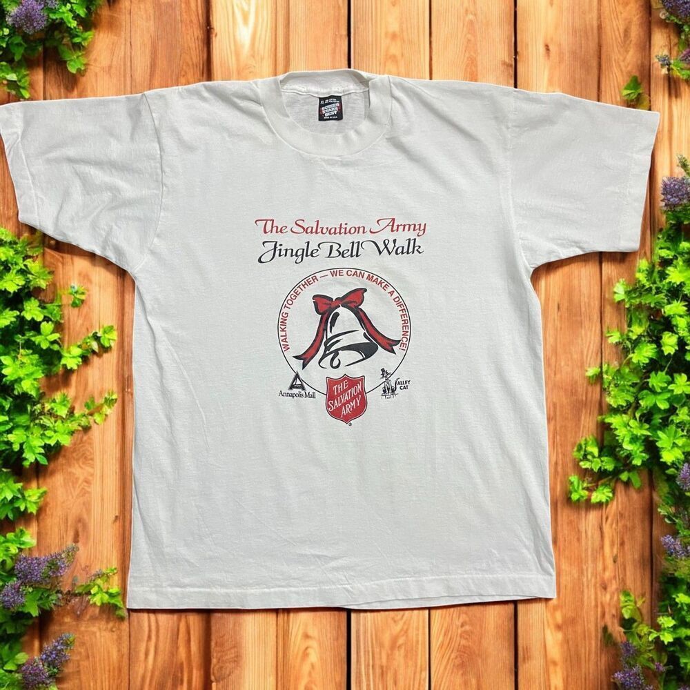 Screen Stars Vintage 90s Jingle Bell Walk Salvation Army White T-Shirt Mens XL